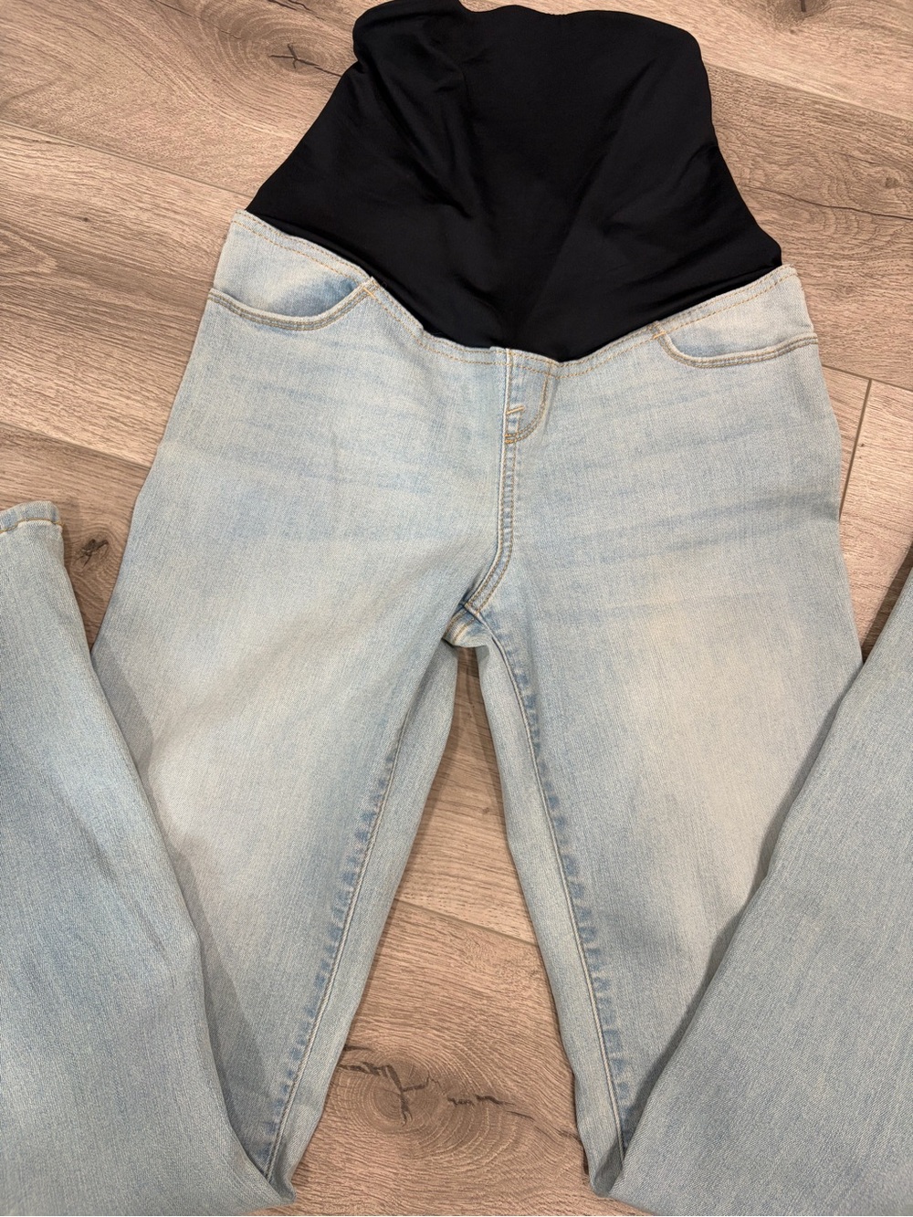 Maternity Light Blue Stretch Jeans with Blue Panel and flare leg